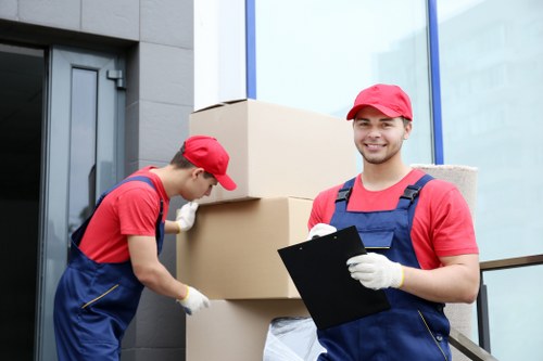 House movers working in Canary Wharf residential apartment area