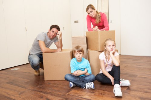 Packed boxes and furniture ready for a Canary Wharf apartment move