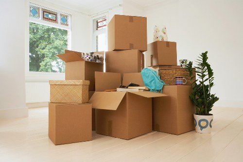 Removal team preparing for a house move in a Canary Wharf apartment building