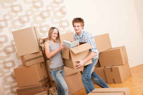 Office relocation items being organised for a Canary Wharf business move