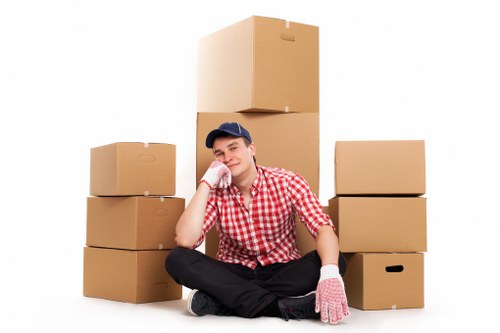 Boxes and furniture prepared for a local move in Canary Wharf